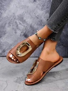 Internet celebrity popular retro comfortable soft-soled flat-soled sandals for women, Footwear Strap Slides, flat-soled non-slip flip-flops, European and American-style women's slippers