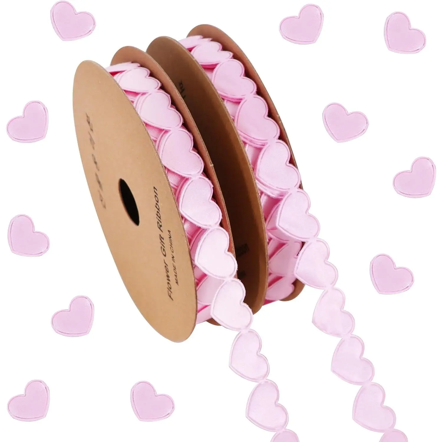 Elegant Pink Heart Decorative Ribbon (2 Rolls, 5/8 in/1.5cm Wide, 10yd/Roll) for Valentine's Day, Anniversary, DIY Crafts, Gift Wrapping & Home Festive Party Decorations, 5/8 Inch