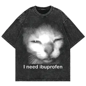 valentine shirts 100% Cotton Vintage Washed Y2k Funny Cat Meme T Shirt Fashion Men/Women Aesthetic Graphic Oversize Loose2 Acid Wash Tees Shirts