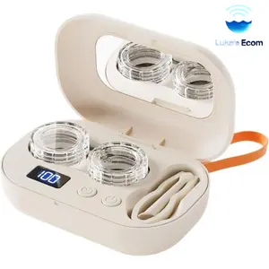 [Luke's] Portable Contact Lens Cleaner,Ultrasonic Lens Cleaning Box, Eye Care Product for Women & Men Rechargeable Eye Contact Cleaner with Vanity Mirror Compact Contact Lens Cleaner with Two Cleaning Modes Fits Hard,Soft, Multicolor Contact Lens