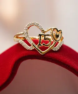 14K Gold Heart Quinceañera Ring - Anillo de 15 Años 14k