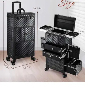 Portable Stylist or Barber Station - Black Mesh Design, 15.3 Inches Height, 31.5 Inches Width, Includes 2 Wheels, Ideal for Home or Office Use
