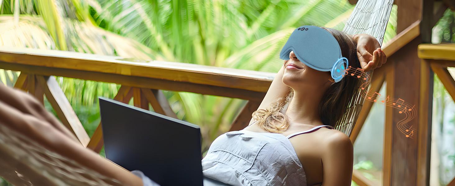 MUSICOZY Bamboo Cotton Weighted Bluetooth Sleep Masks, 3D Weighted Sleep Masks with Bluetooth 5.4 Headphones, Total Blackout Bluetooth Sleep Mask for Women Men, Weight Eye Mask for Sleeping, Ash Blue