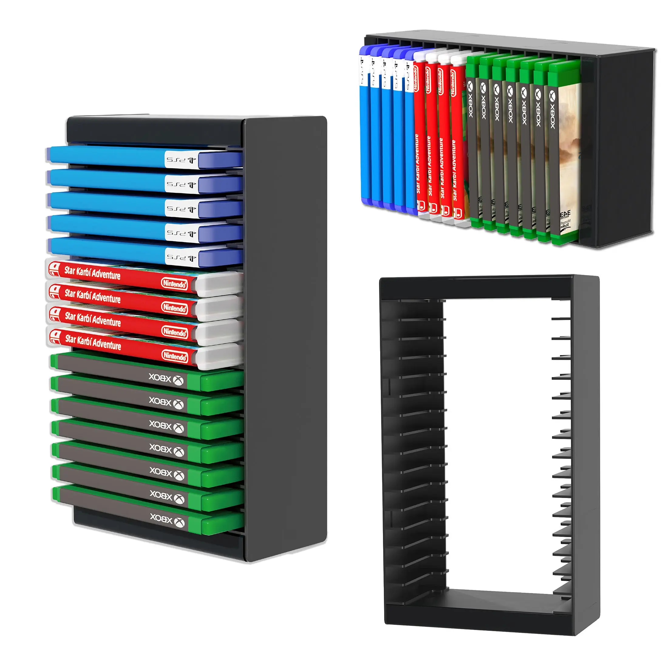 16 Slot Video Game Disc Storage Tower, Vertical Game Case Organizer Rack, ABS Stackable Stand, Game Shelf, Display Holder, Multi Rack, Compatible with PS5 PS4 Xbox Series X/S Xbox One and Switch, for Gaming Room Setup Display and Desk Organiz