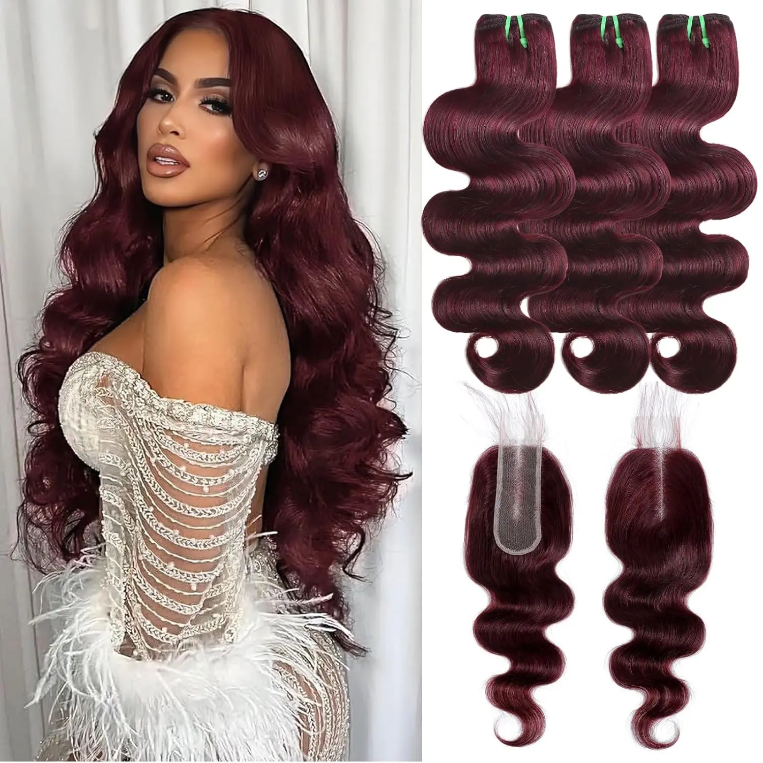 【NEW IN】ALHER Double Drawn 15A Dark Burgundy 3 Bundles with 2x6/4x4/5x5 Closure Body Wave Human Hair #99J Dark Wine Red Color 1/3 Bundles Can Be Dyed, Straighted and Restyled (1/3 Bundles,3 Bundles with 2x6/4x4/5x5 Closure,Optional) #Ourdoorfun
