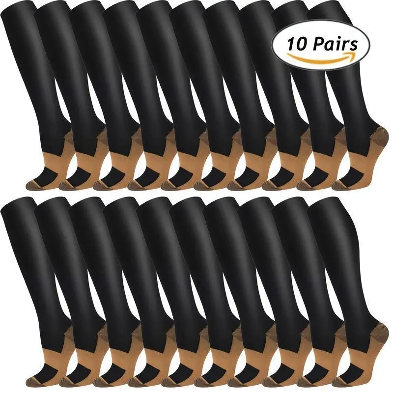 10 Pairs of Copper Compression Socks for Women and Men, Promote Blood Circulation (Black) - Suitable for Daily Use, Travel, Running, Climbing, and Sports(gift)