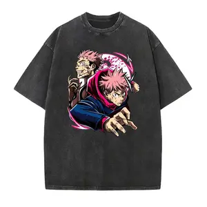 Jujutsu Kaisen Yuji Itadori & Sukuna T-Shirt Vintage Wash Anime Graphic Tee for Anime Fans Unisex Oversized Fit Breathable Cotton Top Menswear Streetwear