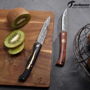 JoyRaining - Handmade Damascus Pocket Knife - Small Vintage EDC / Non-Locking Slip Joint Folding Knife for Men - Gentleman's Tool for Box Cutting & Daily Use - Unique Gift for Men/ Friend/Elder