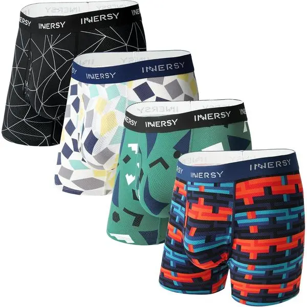 INNERSY Men's Breathable Mesh Boxer Briefs Cooling Moisture Wicking Underwear 4-Pack