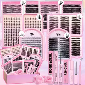 7-Style Volume D-Curl Individual Lash Clusters Kit 30D-100D & Manga Styles - False Lash Extension Eyelash Extensions Kit with Lash Bond & Seal, Tweezers, Remover&Hairband - Easy DIY At-Home Eyelash Set