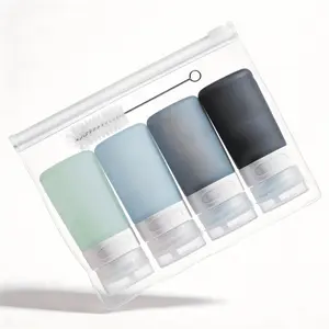 Micebay Condiment Squeeze Bottles for Sauces, 2-oz Mini Silicone Dressing Containers with Reusable Bag, Leakproof Sauce Bottle for Meal Prep, Travel, and Bento Boxes, 4 Pack, Gray