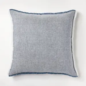 Oversized Reversible Linen Square Throw Pillow with Frayed Edges, Blue - Threshold Designed with Studio McGee, Indoor Comfort, Removable Cover, Zipper Closure