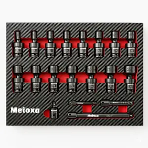 METOXA 19pc 3/8" Drive Impact Swivel Socket Set, CR-MO Flex Socket Work Tools Kit with Bonus 8-in-1 Pliers, Mechanic Tools Gift for Mechanics
