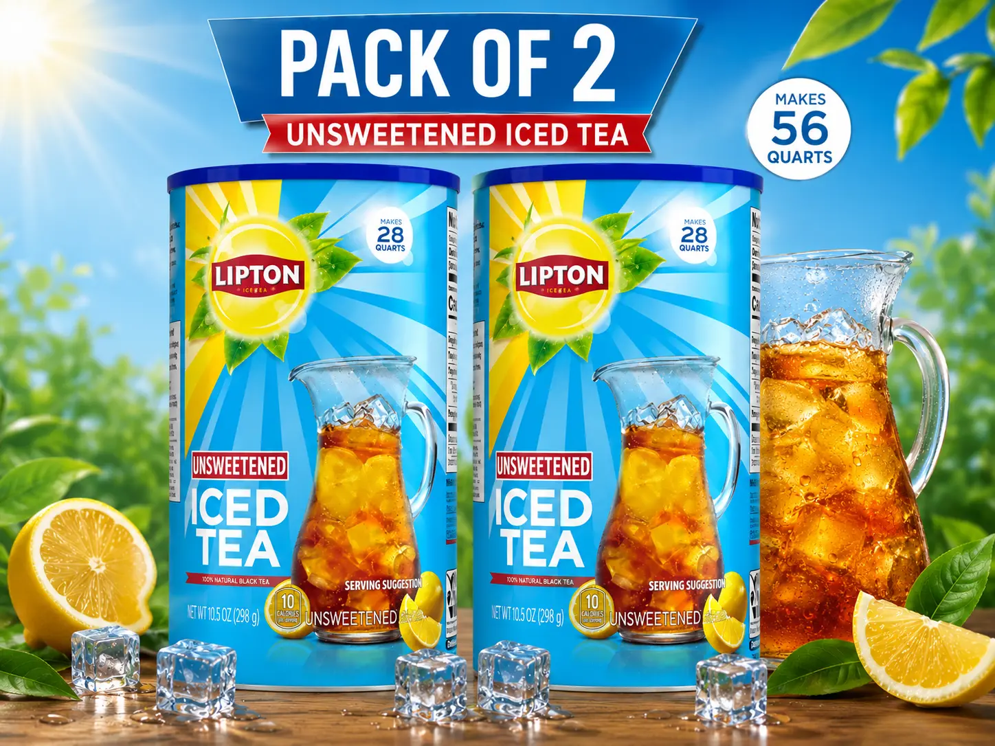 Lipton Unsweetened Iced Tea Mix, 28 qt (Pack of 2)