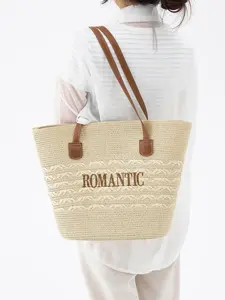 Spring Summer Natural Plant Embroidered Elegant Handbag, Women's Large Capacity Embellished Shoulder Bag, Beach Bag, Crossbody Bag, Fashionable Multi-Color