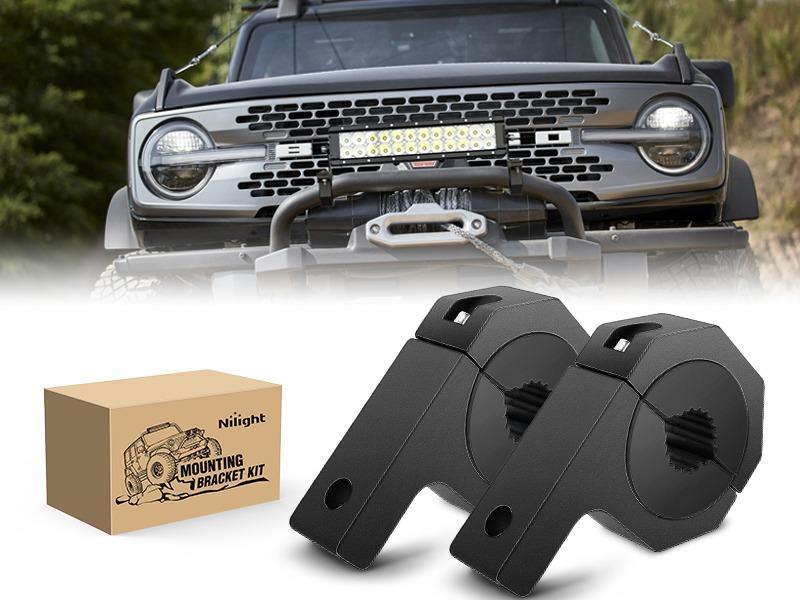 Nilight 90020B 2 Pack Mounting Bracket Kit LED Off Road Light Horizontal Bar Tube Clamp Roof Roll Cage Holder, 2 Years Warranty,Black