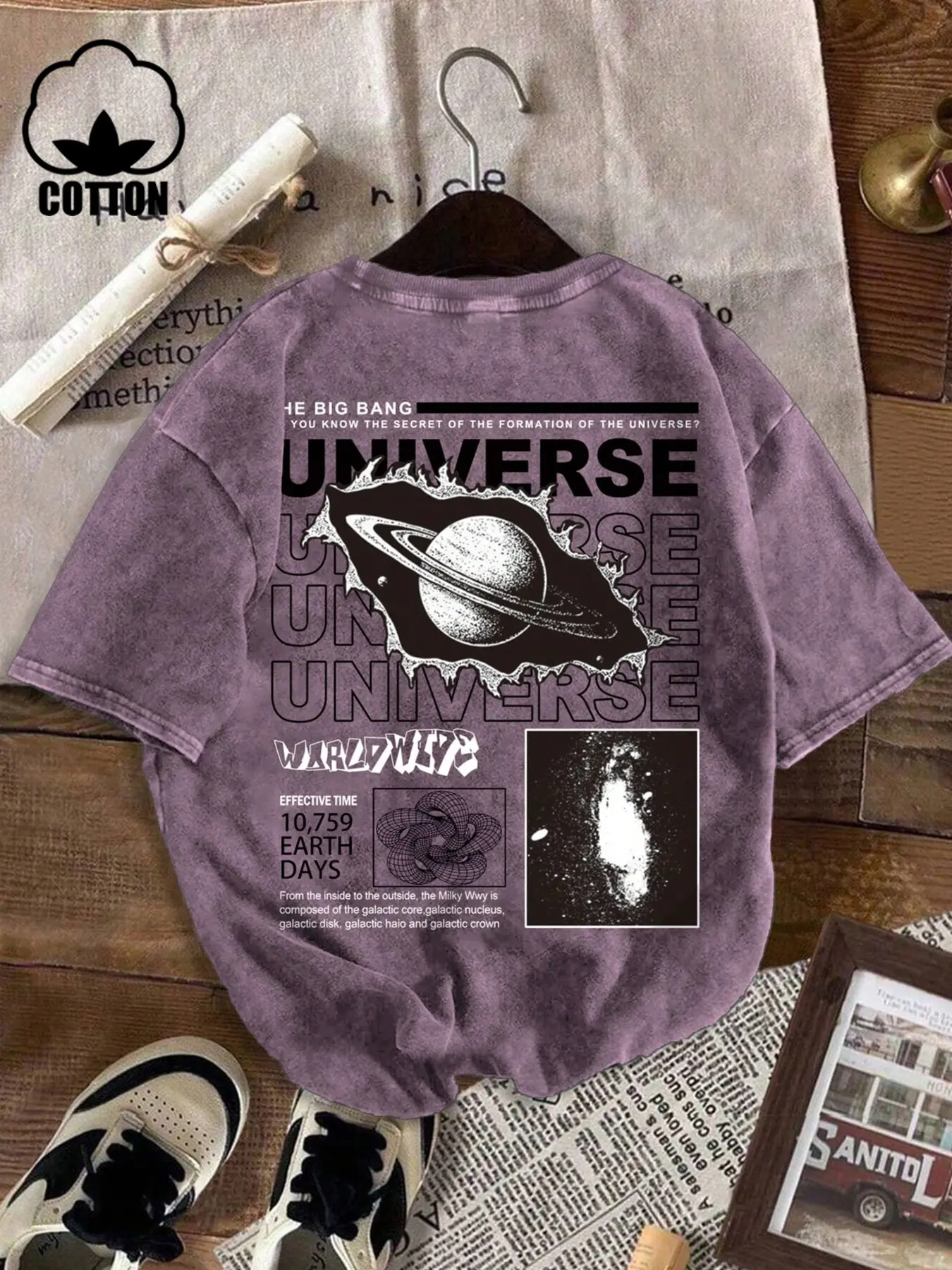 Men's Short Sleeve T-Shirt, Cosmic Culture & American Vintage Style, Fitted H-Type, Graphic Pattern, Casual Wear, Casual Summer Clothing, All Seasons, Menswear