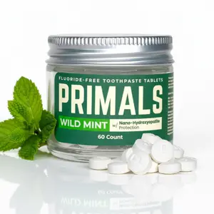 PRIMALS Fluoride-Free Toothpaste Tablets - Nano Hydroxyapatite - Zero Artificial Flavors or Plastic - Remineralizes & Whitens Teeth - 60 Count (1 Month Supply)
