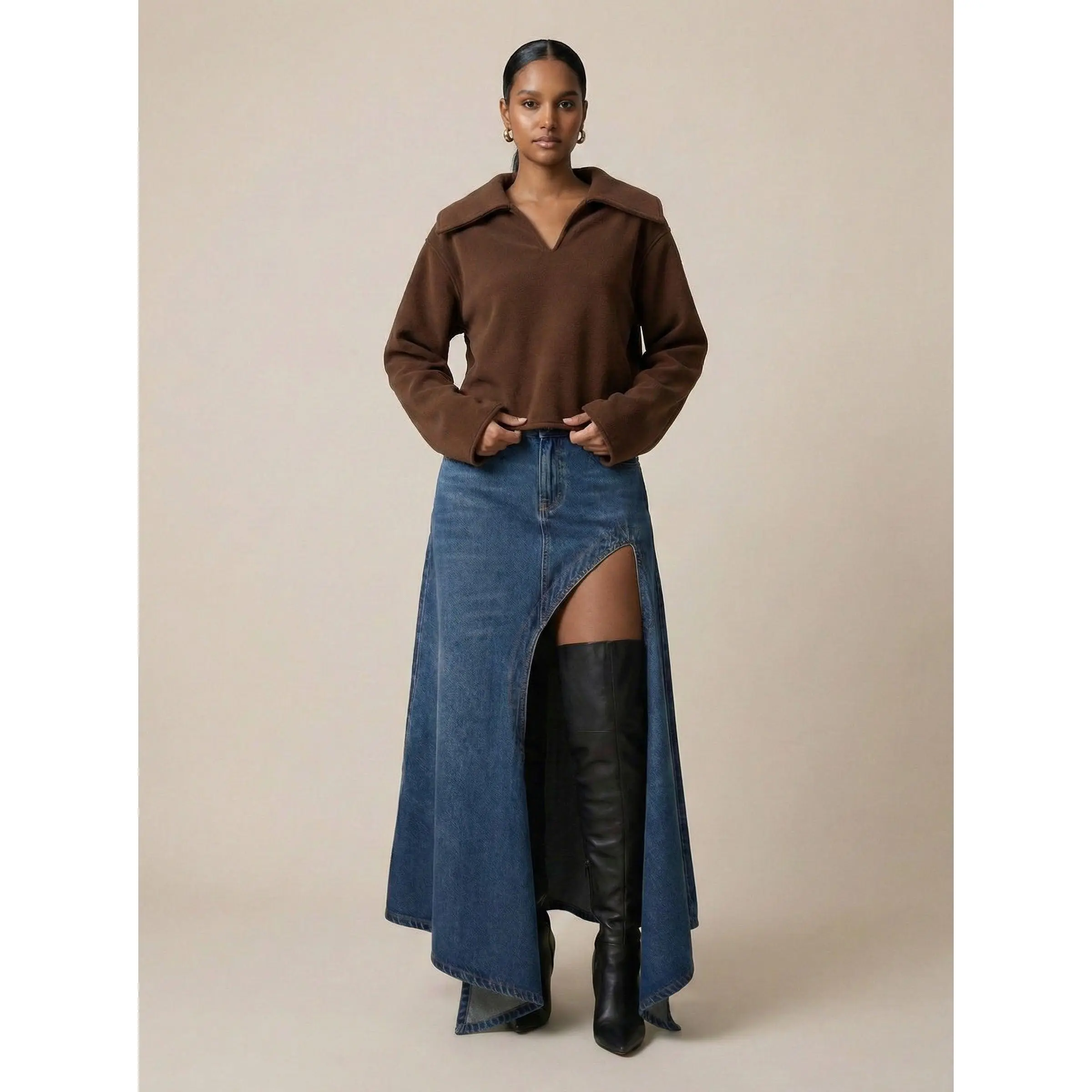 Brown Oversized cropped sweater