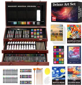 194 Piece Deluxe Art Set, Painting Drawing Art Supplies with 4 Drawing Pads, Acrylic Paints, Crayons, Colored Pencils Set in Wooden Case, Art Set for Kids, Teens, Adults, Artists, Beginners, Creative Gift for Birthdays, Easter Gifts Basket Stuffers