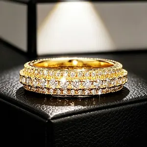 Gold Triple-Row Pave CZ Eternity Band| Sparkling Stackable Ring| Perfect Bridal & Wedding Jewelry