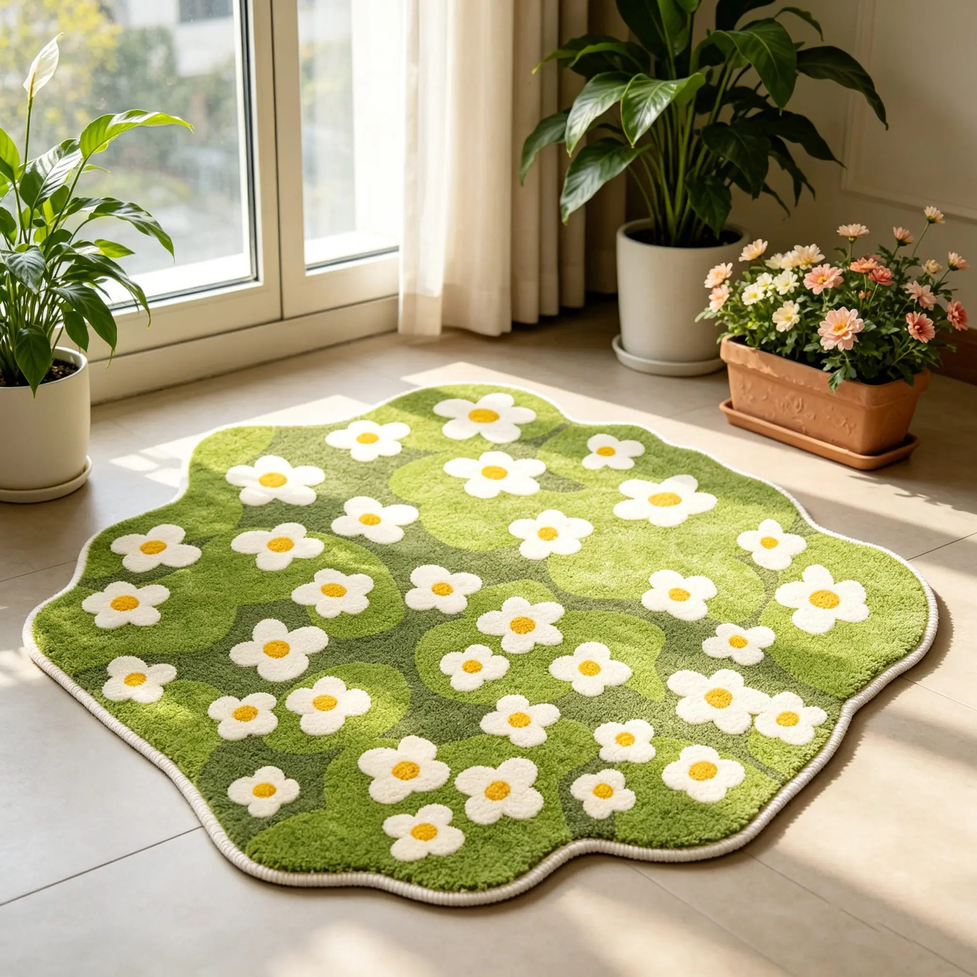 Spring Fresh Floral Rug, Soft Area Rug, Hand Wash Only, Soft Comfortable Mat, Ideal for Living Room, Bedroom, Bathroom, Kitchen, Hallway Decor, House Decor Rug, Decorative Rugs