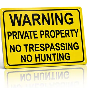 8x12 Inch Aluminum "Warning Private Property No Trespassing No Hunting" Metal Sign – Bold Yellow Safety Wall Art for Yard, Farm & Rural Property. High-Visibility Black Text, Rustproof & Weatherproof. Ideal for Securing Private Land.