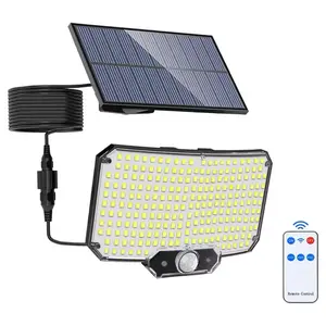 Solar Outdoor Light with Motion Sensor, Waterproof Wall Lamp, 234 LED Security Floodlight, 3 Modes, 16ft Cable, Remote Control