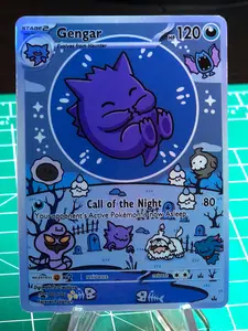 Bubble Gengar Alternate Fan Art, Custom Trading Card, Glossy Holographic Collectible Accessory