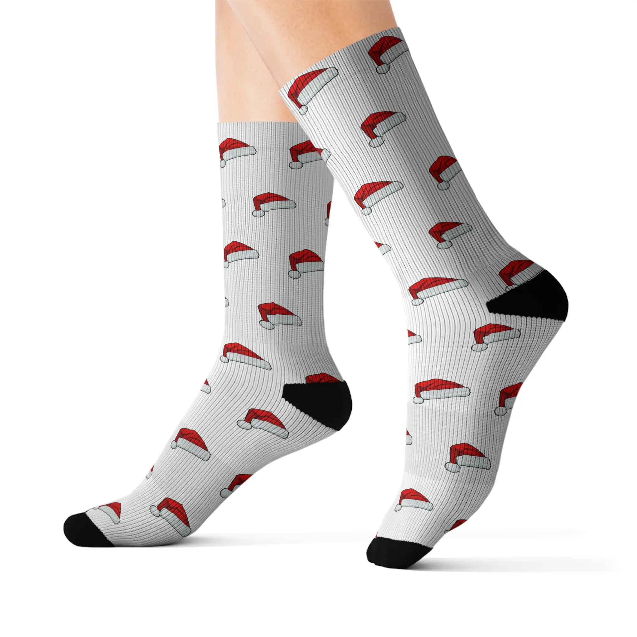 Festive Christmas Socks, Cozy Holiday Gifts, Funny Santa Hat Design, Stocking Stuffer, Winter Wear, Sublimation Socks