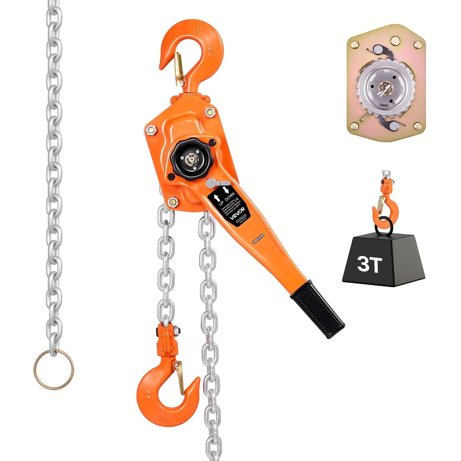 【summerfinds】VEVOR Manual Lever Chain Hoist,  , 3T 6600LBS Capacity Heavy Duty Come Along, 20FT Lift G80 Alloy Steel Chain With Dual Pawl Mechanical Brake,360°Rotating Hooks, for Warehouse Construction Garage, Efficient Lifting, Industrial Tasks