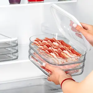 Stackable Food Storage Containers, Reusable Leak-Proof Refrigerator Organizer, Space-Saving Meat Preservation Box for Bacon, Ham, Cheese, Stackable Plastic Container