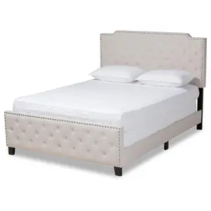 Baxton Studio Marion Fabric Button Tufted QueenSize Panel Bed