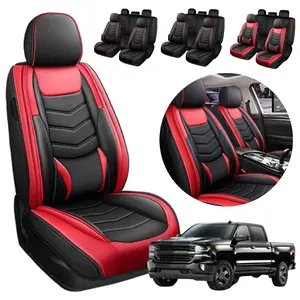 Fits for Chevy Chevrolet Silverado GMC Sierra Pickup 1500 2500HD 3500HD 2007-2022 2023 2024 5 Seat Cover Breathable PU Leather Truck Cushion Protector - Valentine's Day Gift For Lover