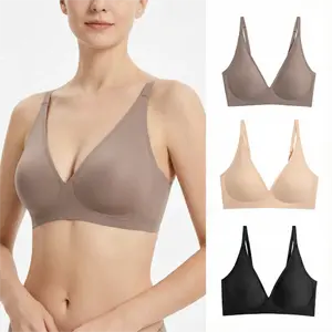 SoFlace Women’s Jelly Bra - Wire-Free Seamless Deep V Bralette, Soft Support Underwear for Women, Breathe Everyday Feminine Casual Bra