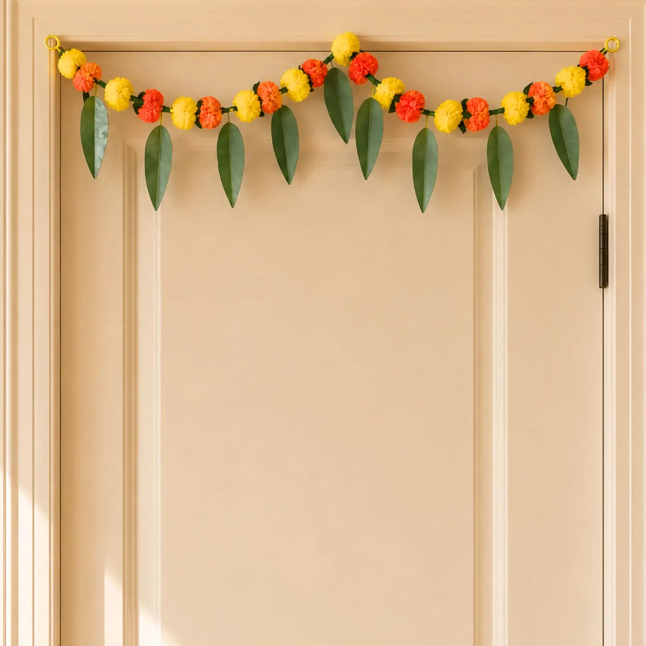 Elegant Marigold Door Toran with Mango Leaf Accents | Perfect for Diwali, Navratri, Pooja | Cherish Traditions with Vibrant Decor