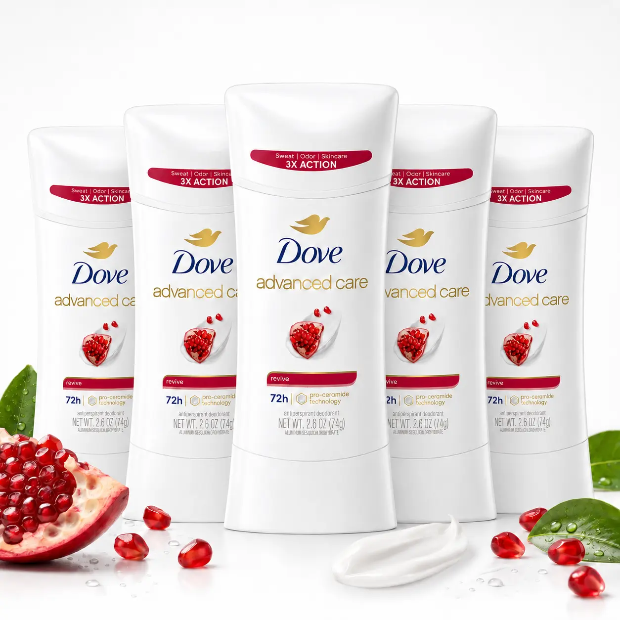 Dove Advanced Care Revive Antiperspirant Deodorant Stick (2.6oz) - Women's Body Care, Gentle Sensitive Daily Use, 72-Hour Sweat & Odor Protection, Pro-Ceramide Pomegranate Scent, Fragrance, Deodorant For Women, Ceramides, Work, Female, Fresh, Underarms, S