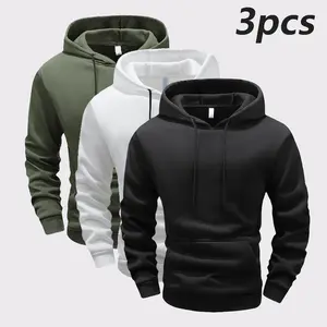 Men's stylish solid color hoodie, fleece-lined windproof comfortable warm casual long-sleeve pullover, moisture-wicking workout base layer shirt, suitable for autumn and winter daily activities and outdoor hiking and mountaineering wear Sweatshirts