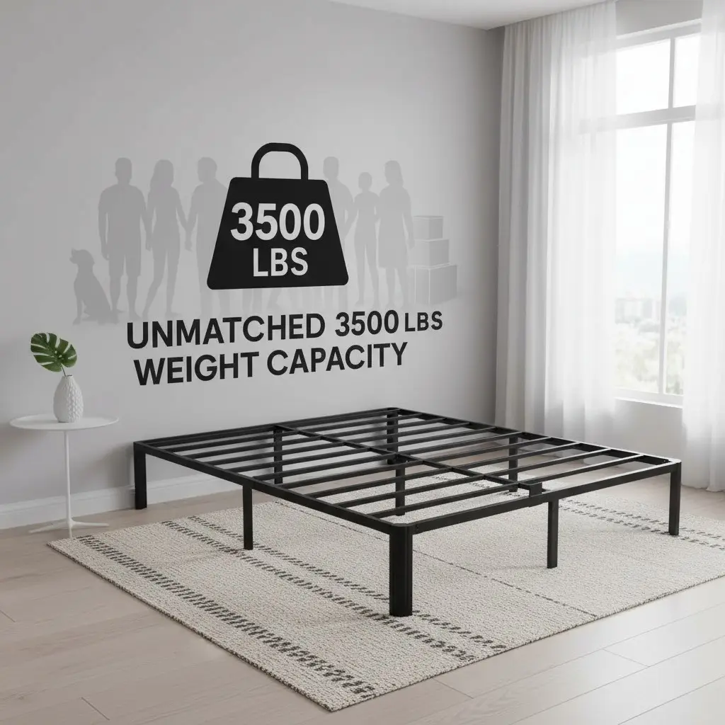 XUKIL Heavy-Duty Metal Bed Frame - 14in Twin, Full, Queen, King Sizes, Under-Frame Storage Space, Sturdy Steel Slat Support Slatted Bed Base Modern Upholstered Bed
