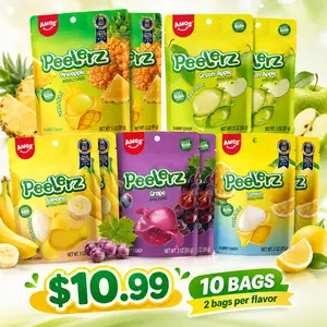AMOS Peelerz Peelable Gummy Candy Variety Pack, 10 Bags, 5 Fruity Flavors, 2 Bags Each, Real Fruit Juice, Soft Chewy Fun Snacks, 3oz Each