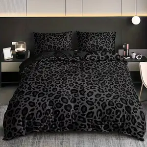 3-piece black leopard print bedding set, Soft bedding sets, including 1 coreless duvet cover and 2 coreless pillowcases, suitable for single/double beds, bedrooms, dormitories, guest rooms