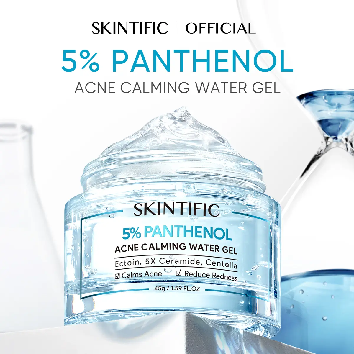 SKINTIFIC  Panthenol Acne Calming Water Gel Lightest Moisturizer Soothes Calms Acne Reduce Redness Face Oily Skincare