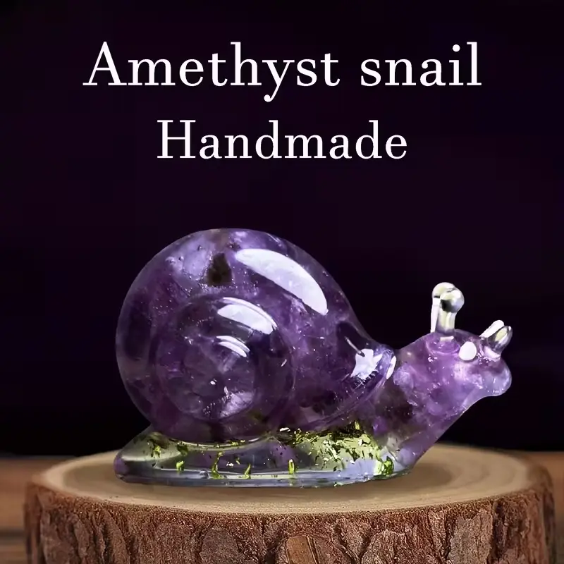 Amethyst Lucky Snail, Handmade Crystal Raw Snail, Unique Craftsmanship, Crystal Resin Snail Shape, Decorative Desk Decoration, Antique Brass Finish, Home & Office Decor