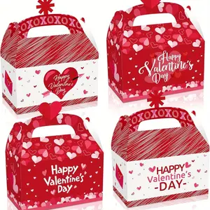 12pcs Themed Gift Box Valentine's Day Happy Heart Design, Party Candy Storage Paper Bag, Perfect for Celebrations & Special Occasions