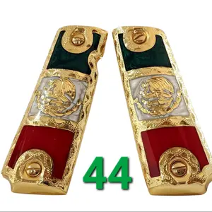 Mexican Eagle Cachas 1911 Full Size Handmade Alpaca Metal Gold Plated Grips for 1911 Design Secure Comfortable Hold