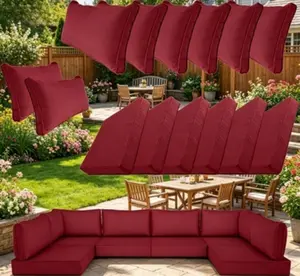 14-Piece Outdoor Replacement Cushion Cover Set, weather-resistant patio cushion sleeves. Universal furniture cover collection for 6-seater wicker rattan sofa seating, wind red tone.