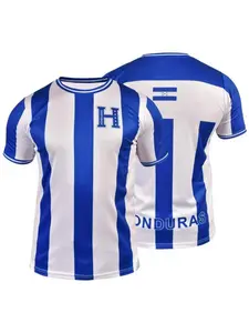 Honduras Striped Football T-Shirt, Blue White Soccer Jersey Style, Breathable Quick Dry Short Sleeve, Breathable Top for Honduran Fans, Soccer Lovers & Patriotic Streetwear Enthusiasts
