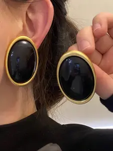 Elegant Metallic Ellipse Stud Earrings, Royal Style Jewelry for Weddings & Parties, Perfect Gift for Women & Girls, Ear Studs