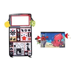 Baby Mirror Early Education Cloth Book with Teething Toy, Busy Book, Washable Multicolor Patterns, Visual Development, Baby Head Lifting, Gift