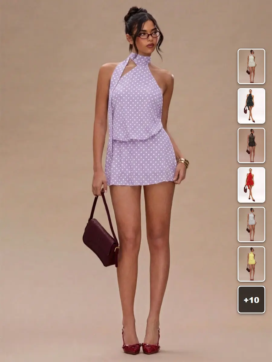 Halter Mini Dress Polka Dot Print Backless Beach Vacation Summer Outfit